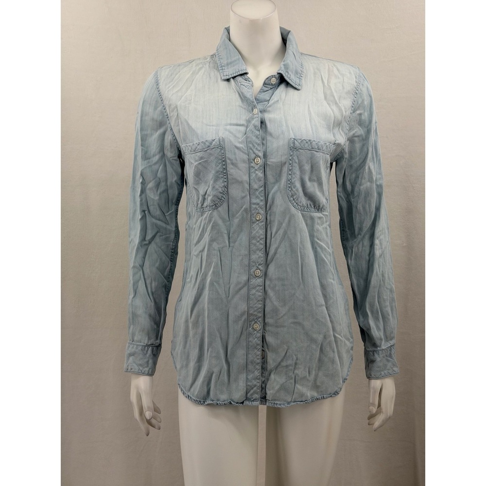 Rails Top Womens Small Blue Button Up Carter Chambray Tencel Light Vintage Wash